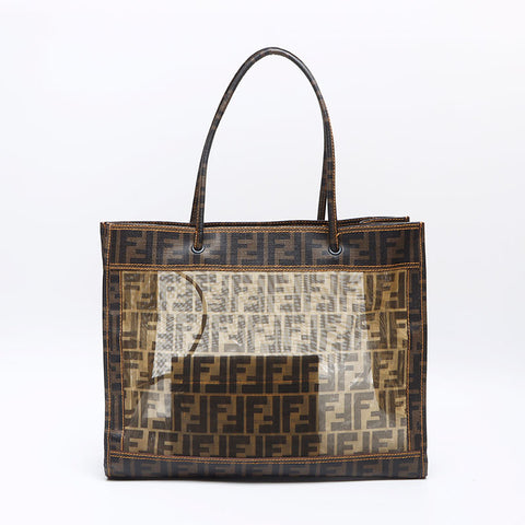 フェンディ FENDI メッシュ ポーチ付き ズッカ トートバッグ ブラウン WS13886