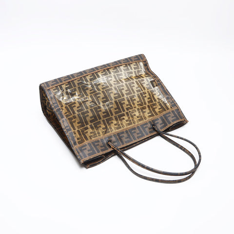 フェンディ FENDI メッシュ ポーチ付き ズッカ トートバッグ ブラウン WS13886