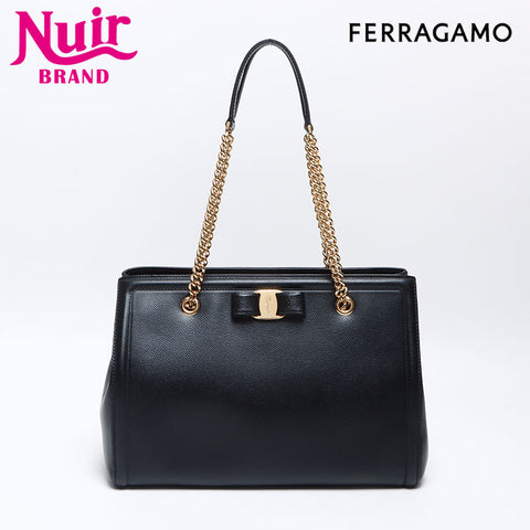 Salvatore Ferragamo Vara Leather Chain Handbag black WS13897