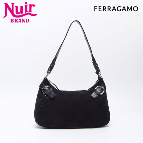 Salvatore Ferragamo Gancini Cotton Pile Shoulder Bag black WS13901