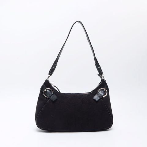 Salvatore Ferragamo Gancini Baumwollflor-Umhängetasche schwarz WS13901