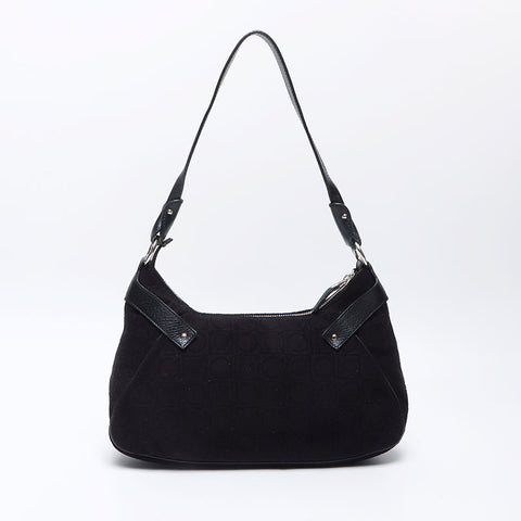 Salvatore Ferragamo Gancini Cotton Pile Shoulder Bag black WS13901