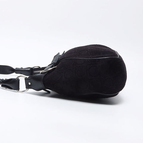 Salvatore Ferragamo Gancini Cotton Pile Shoulder Bag black WS13901