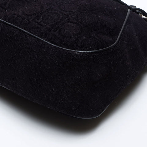 Salvatore Ferragamo Gancini Cotton Pile Shoulder Bag black WS13901