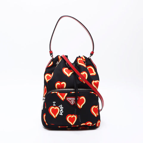 PRADA Testo Culoy Heart Nylon Valentine 2way Duet Umhängetasche schwarz WS13907