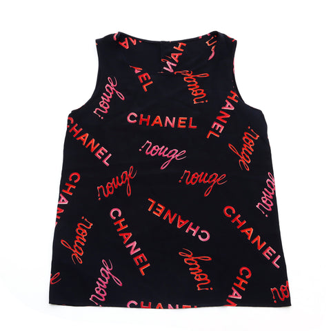 Chanel Chanel Sans manches entièrement sur le logo Bouton Silk Blouse Black Black WS1390