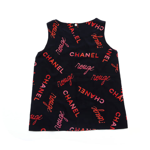 Chanel Chanel Sans manches entièrement sur le logo Bouton Silk Blouse Black Black WS1390