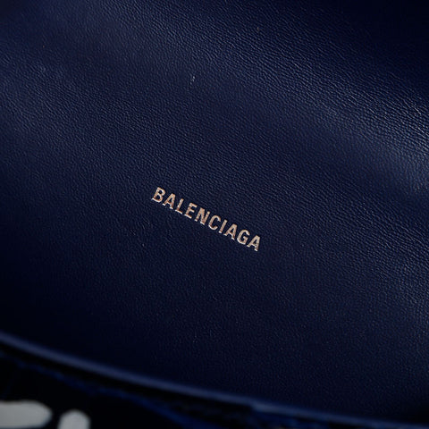 BALENCIAGA Crocodile-embossed calfskin XS Hourglass Shoulder Bag blue WS13924