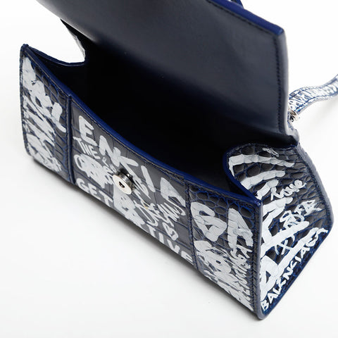 BALENCIAGA Crocodile-embossed calfskin XS Hourglass Shoulder Bag blue WS13924