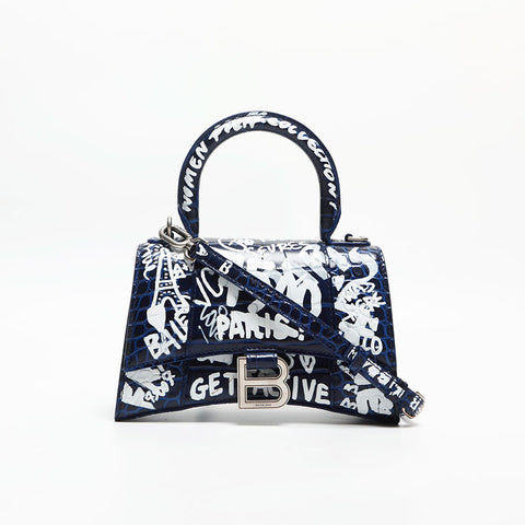 BALENCIAGA Crocodile-embossed calfskin XS Hourglass Shoulder Bag blue WS13924