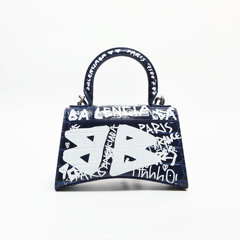 BALENCIAGA Crocodile-embossed calfskin XS Hourglass Shoulder Bag blue WS13924
