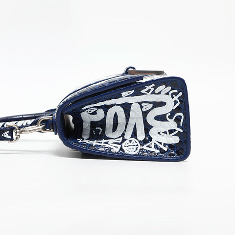 BALENCIAGA Crocodile-embossed calfskin XS Hourglass Shoulder Bag blue WS13924