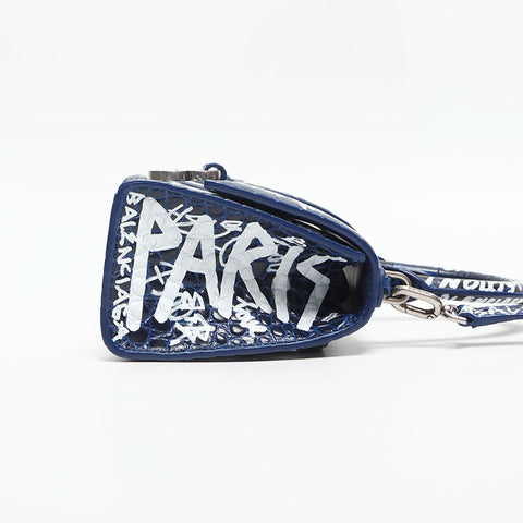 BALENCIAGA Crocodile-embossed calfskin XS Hourglass Shoulder Bag blue WS13924