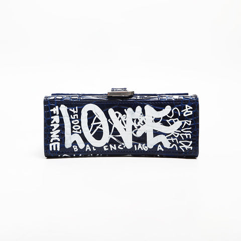 BALENCIAGA Crocodile-embossed calfskin XS Hourglass Shoulder Bag blue WS13924