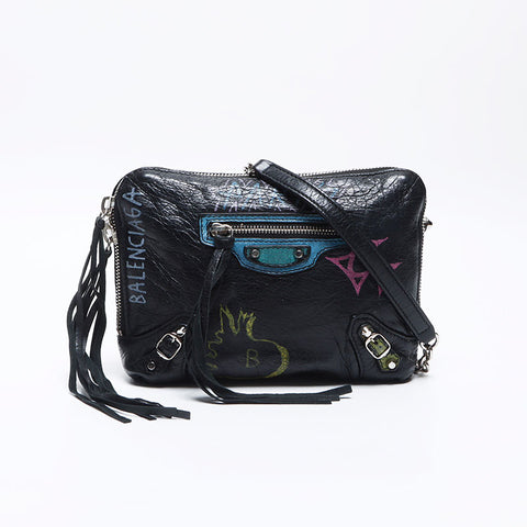 バレンシアガ BALENCIAGA グラフィティ チェーン レザー ショルダーバッグ ブラック WS13934