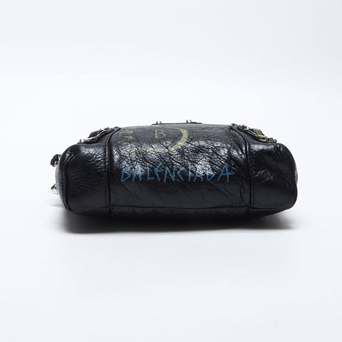 BALENCIAGA Graffiti Chain Leather Shoulder Bag black WS13934