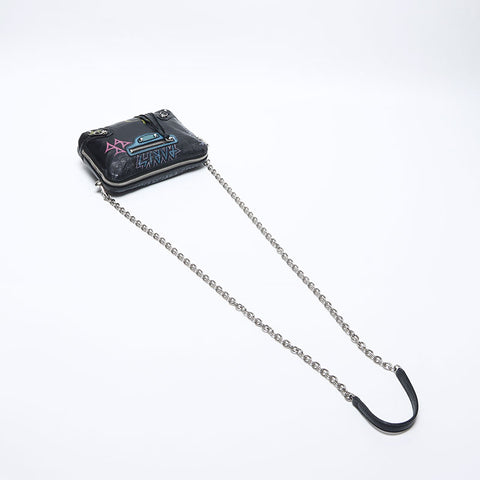BALENCIAGA Graffiti Chain Leather Shoulder Bag black WS13934