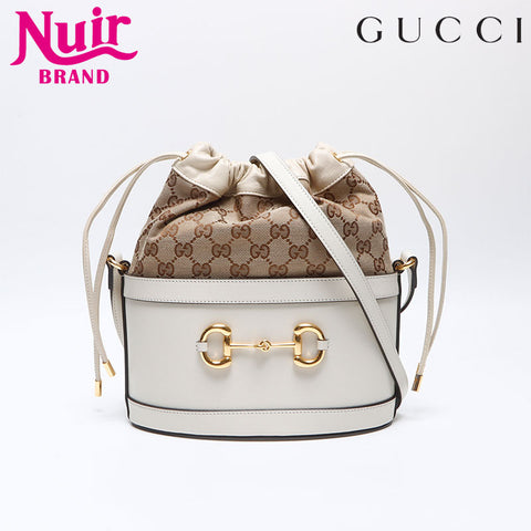 グッチ GUCCI ホースビット レザー×キャンバス ショルダーバッグ ホワイト WS13938