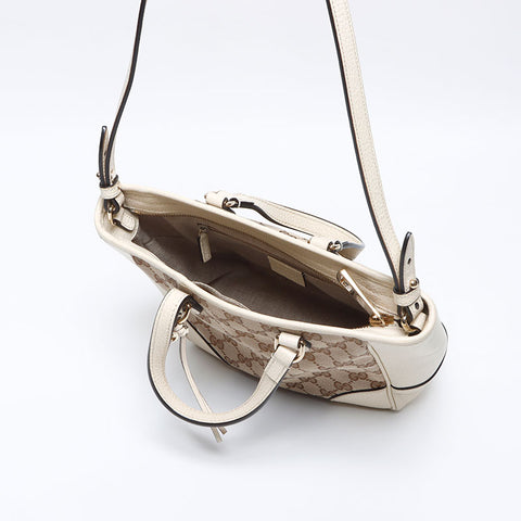 GUCCI Leather x GG canvas 2way Shoulder Bag white WS13943