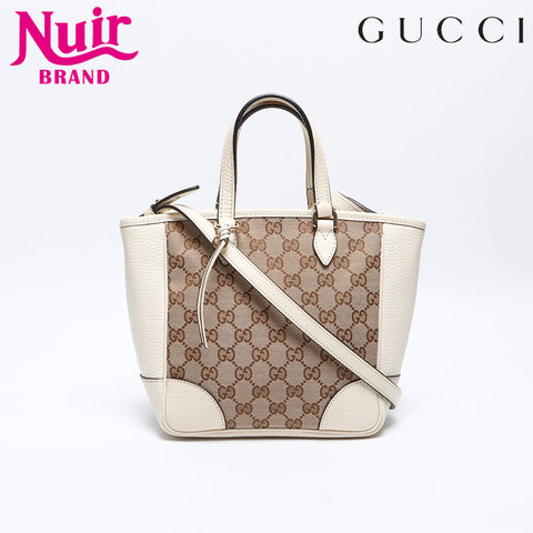 GUCCI Leather x GG canvas 2way Shoulder Bag white WS13943