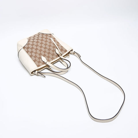 GUCCI Leather x GG canvas 2way Shoulder Bag white WS13943