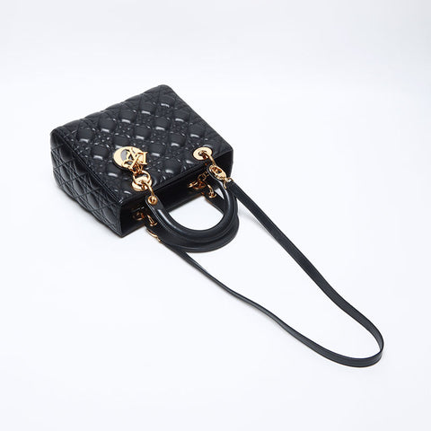クリスチャンディオール Christian Dior レディー ディオール ミディアム ラムスキン ショルダーバッグ ブラック WS13949