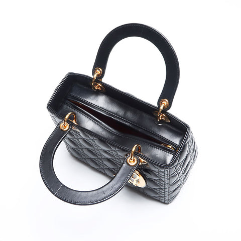 クリスチャンディオール Christian Dior レディー ディオール ミディアム ラムスキン ショルダーバッグ ブラック WS13949