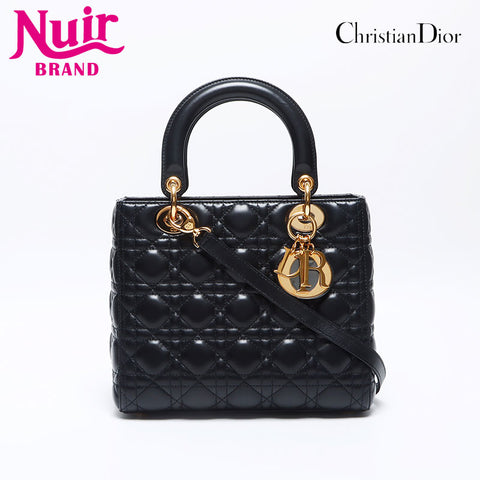 クリスチャンディオール Christian Dior レディー ディオール ミディアム ラムスキン ショルダーバッグ ブラック WS13949