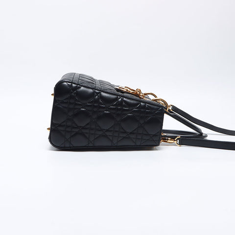 クリスチャンディオール Christian Dior レディー ディオール ミディアム ラムスキン ショルダーバッグ ブラック WS13949