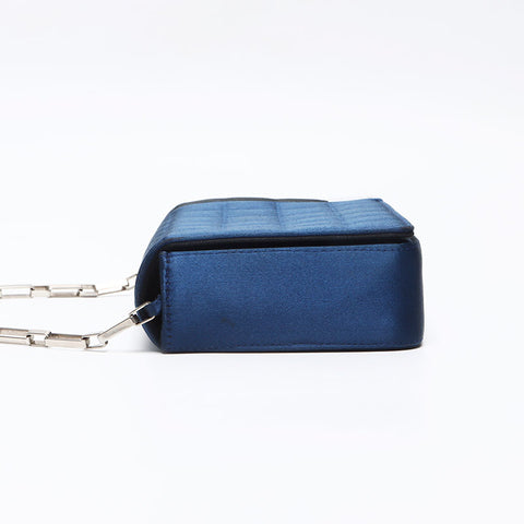 シャネル CHANEL 2001-2002 サテン チョコバー 7番台 ショルダーバッグ ネイビー WS13954