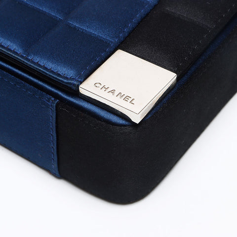 シャネル CHANEL 2001-2002 サテン チョコバー 7番台 ショルダーバッグ ネイビー WS13954