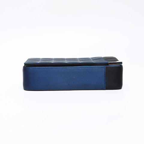 シャネル CHANEL 2001-2002 サテン チョコバー 7番台 ショルダーバッグ ネイビー WS13954