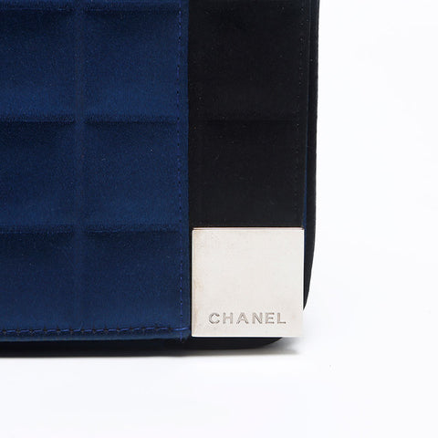 シャネル CHANEL 2001-2002 サテン チョコバー 7番台 ショルダーバッグ ネイビー WS13954