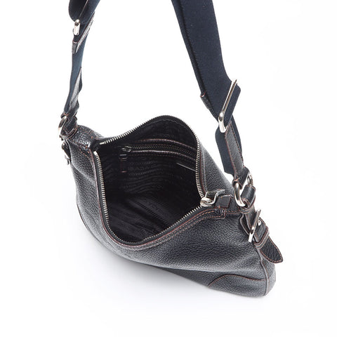 PRADA logo leather Shoulder Bag black WS13958