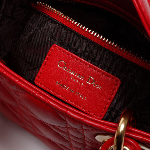 クリスチャンディオール Christian Dior レディ ディオール ミニ ラムスキン 2way ショルダーバッグ レッド WS13960