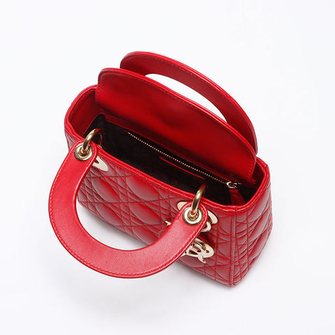 Christian Dior Lady Dior Mini Lambskin 2way Shoulder Bag Red WS13960