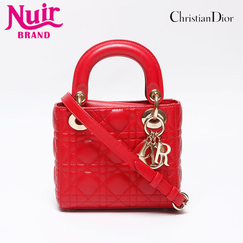 Christian Dior Lady Dior Mini Lambskin 2way Shoulder Bag Red WS13960