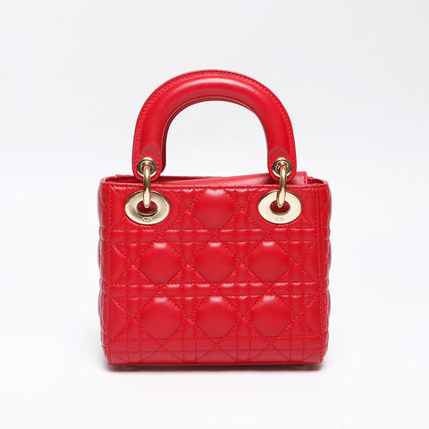 Christian Dior Lady Dior Mini Lambskin 2way Shoulder Bag Red WS13960