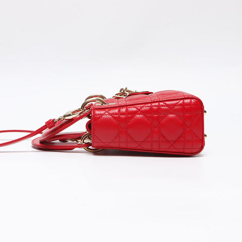 Christian Dior Lady Dior Mini Lambskin 2way Shoulder Bag Red WS13960