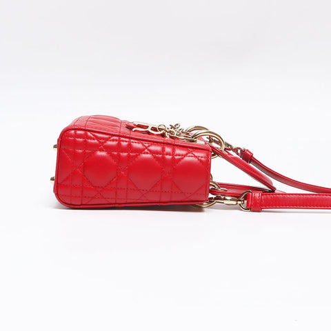 Christian Dior Lady Dior Mini Lambskin 2way Shoulder Bag Red WS13960