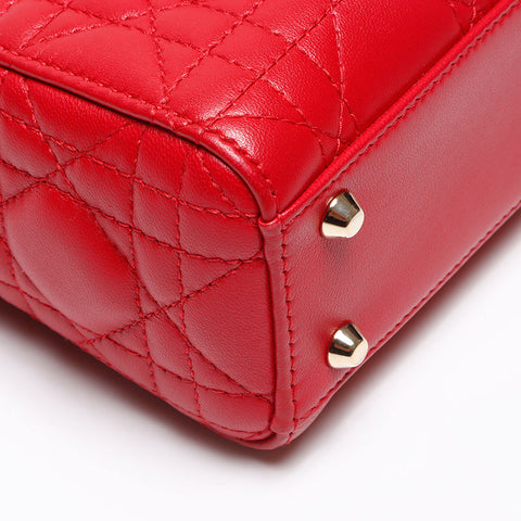 Christian Dior Lady Dior Mini Lambskin 2way Shoulder Bag Red WS13960