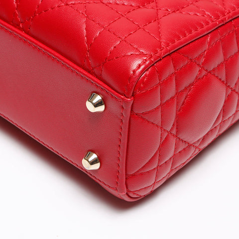 Christian Dior Lady Dior Mini Lambskin 2way Shoulder Bag Red WS13960