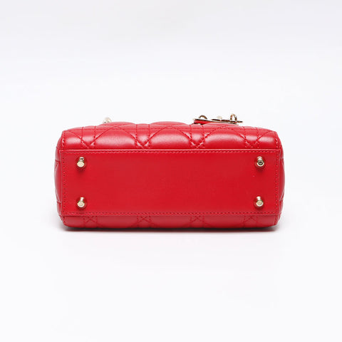Christian Dior Lady Dior Mini Lambskin 2way Shoulder Bag Red WS13960