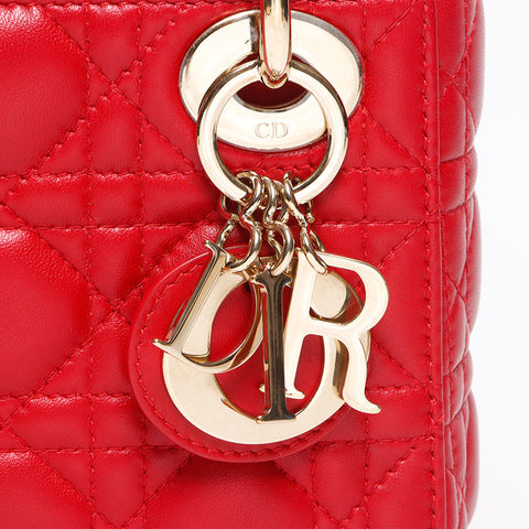 Christian Dior Lady Dior Mini Lambskin 2way Shoulder Bag Red WS13960