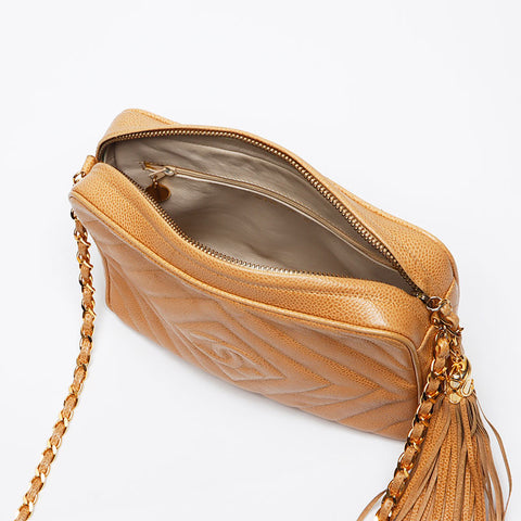 CHANEL Caviar Skin COCO Mark Chain 9th Series 2004-2005 Shoulder Bag beige WS13962