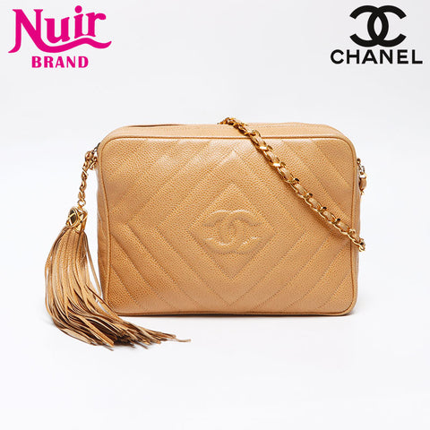 CHANEL Caviar Skin COCO Mark Chain 9th Series 2004-2005 Shoulder Bag beige WS13962