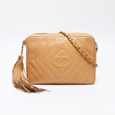 CHANEL Caviar Skin COCO Mark Chain 9th Series 2004-2005 Shoulder Bag beige WS13962
