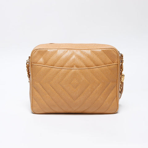 CHANEL Caviar Skin COCO Mark Chain 9th Series 2004-2005 Shoulder Bag beige WS13962