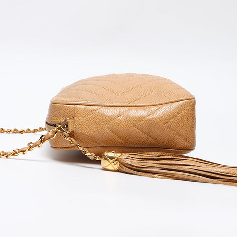 CHANEL Caviar Skin COCO Mark Chain 9th Series 2004-2005 Shoulder Bag beige WS13962