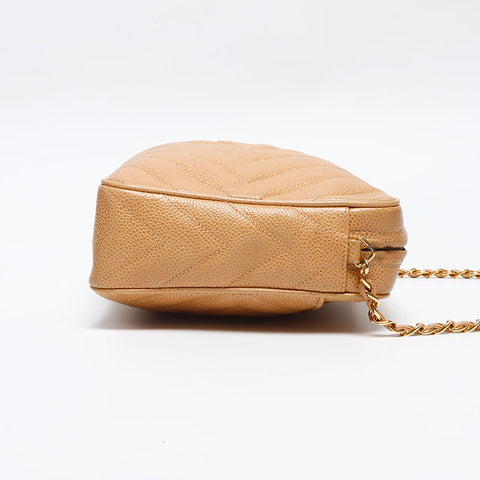 CHANEL Caviar Skin COCO Mark Chain 9th Series 2004-2005 Shoulder Bag beige WS13962